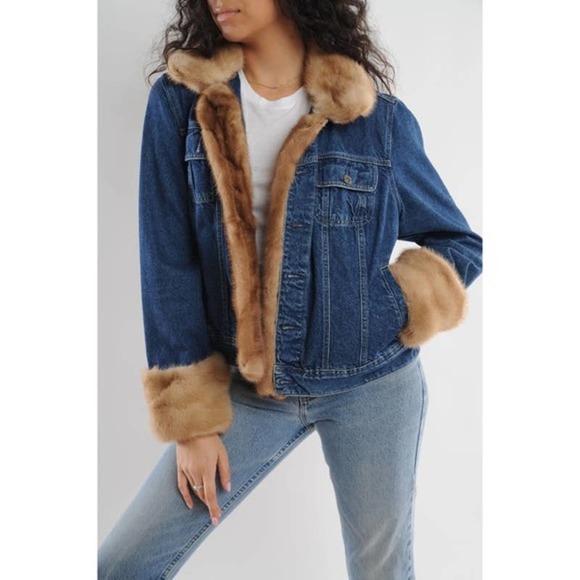 Vintage Jackets & Blazers - Vintage Marvin Richards Fur Lined Denim Jacket XL